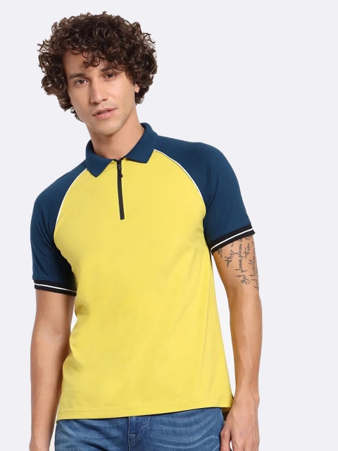 

Bewakoof Men Mustard Yellow Colourblocked Polo Collar T-shirt