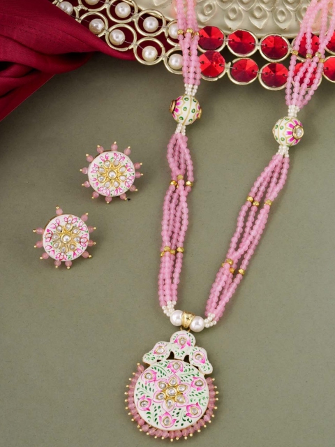 

Tistabene Gold-Toned & Pink Gold-Plated Enamelled Necklace