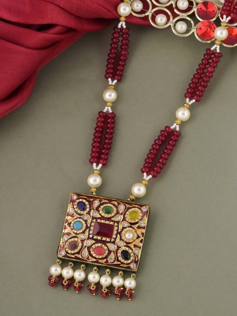 

Tistabene Gold-Toned & Red Gold-Plated Enamelled Necklace