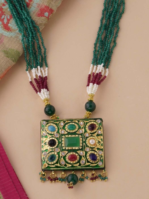 

Tistabene Green & Gold-Toned Gold-Plated Enamelled Necklace