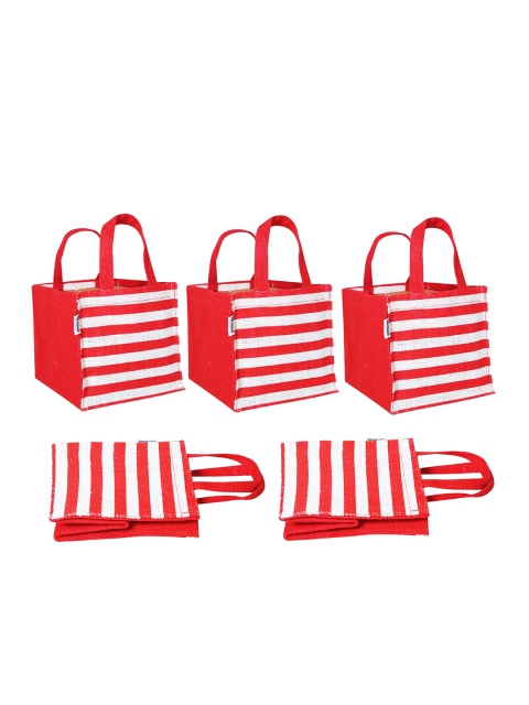 

earthbags Set of 5 Red & White Striped Shopper Tote Bags