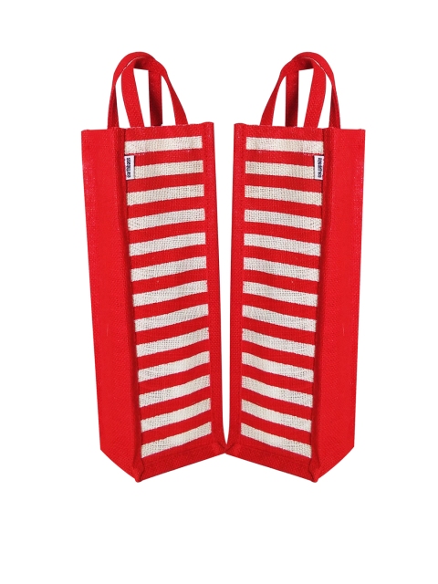 

earthbags Set of 2 Red & White Striped Jute Bottle Bags