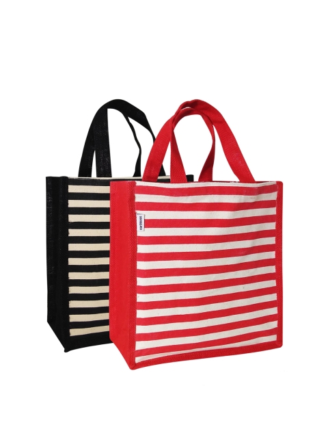 

earthbags Set of 2 Striped Shopper Tote Bags, Off white