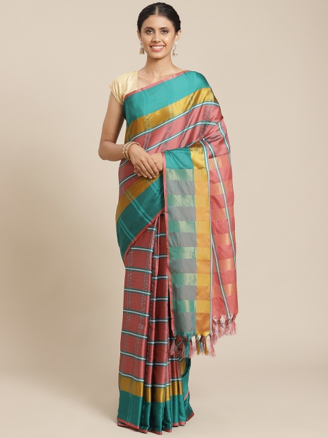 

OM SAI LATEST CREATION Pink & Green Striped Jaali Saree