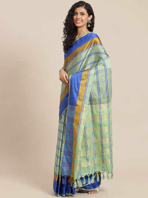 

OM SAI LATEST CREATION Green & Blue Checked Saree