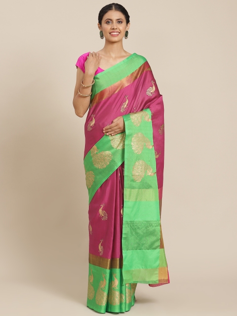 

OM SAI LATEST CREATION Magenta & Golden Ethnic Motifs Jaali Saree
