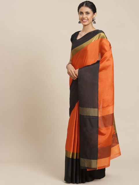 

OM SAI LATEST CREATION Orange & Black Jaali Silk Cotton Kanjeevaram Saree