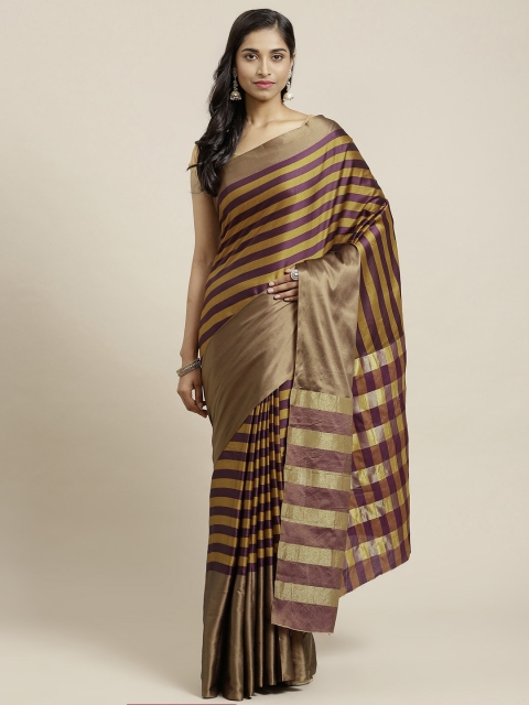 

OM SAI LATEST CREATION Mustard Brown & Purple Striped Jaali Saree