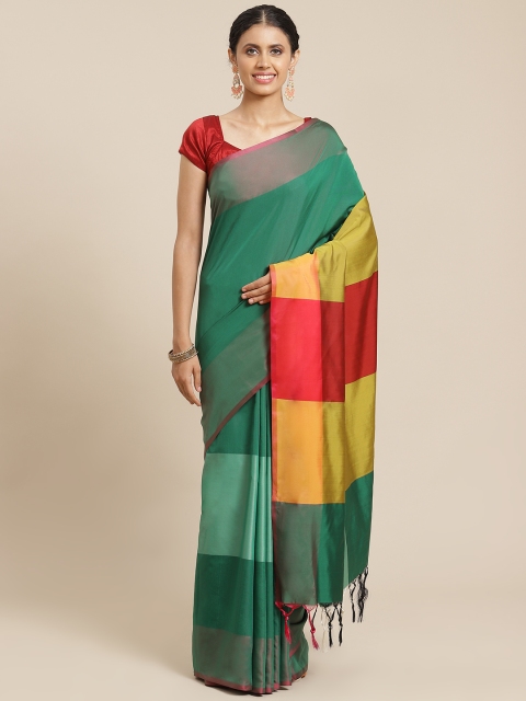 

OM SAI LATEST CREATION Green Colourblocked Jaali Kanjeevaram Saree