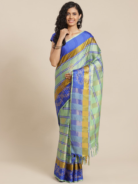 

OM SAI LATEST CREATION Green & Blue Checked Saree