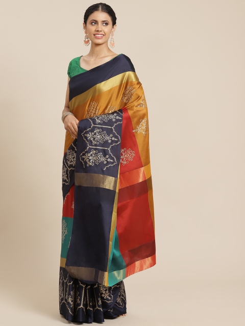 

OM SAI LATEST CREATION Mustard & Navy Blue Ethnic Motifs Printed Saree