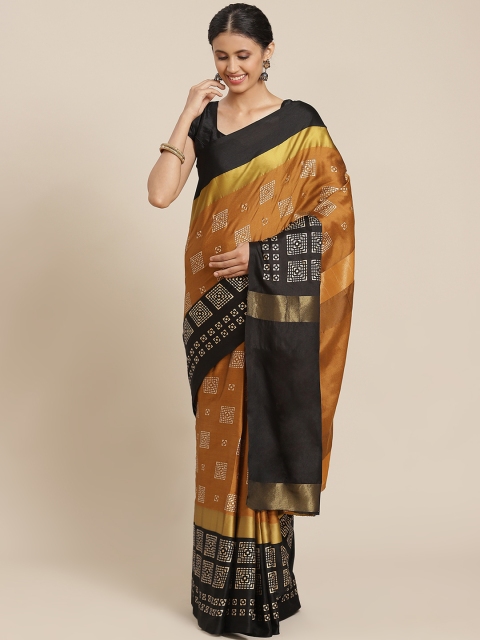 

OM SAI LATEST CREATION Mustard Yellow & Black Printed Saree