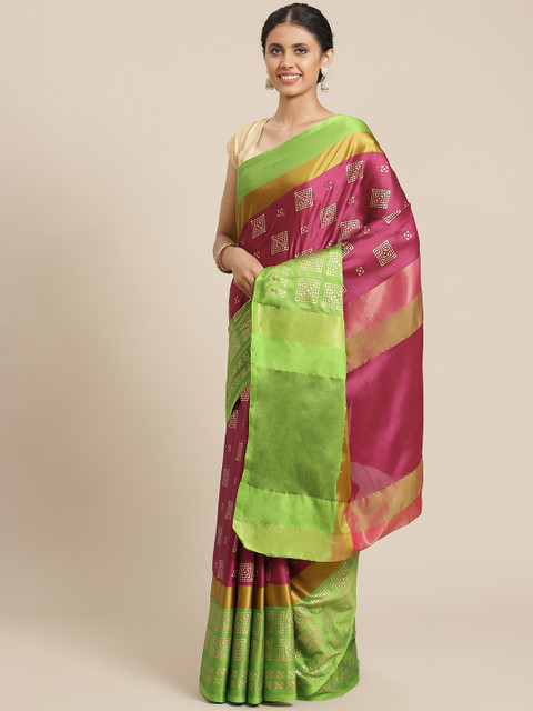 

OM SAI LATEST CREATION Pink & Green Printed Saree