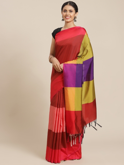 

OM SAI LATEST CREATION Women Maroon & Purple Colourblocked Jaali Kanjeevaram Saree