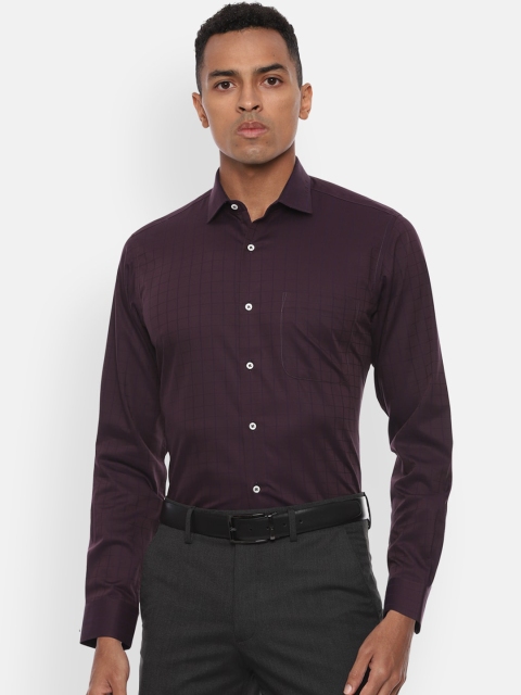 

Van Heusen Men Dark Maroon Pure Cotton Checked Formal Shirt