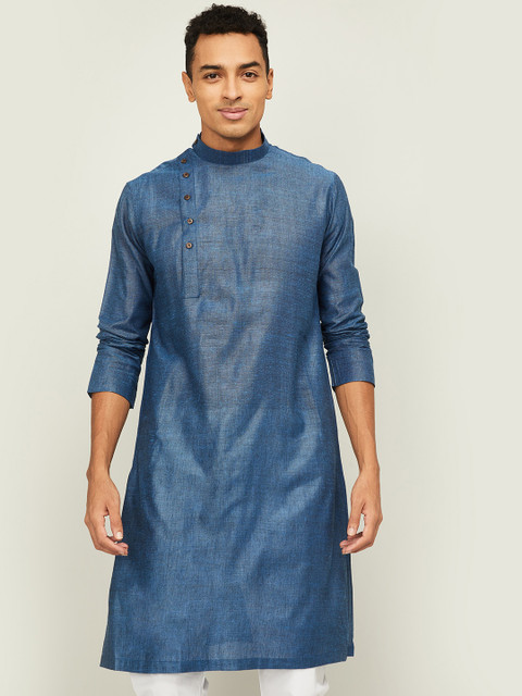 

Melange by Lifestyle Men Blue Woven Textured Straight Kurta