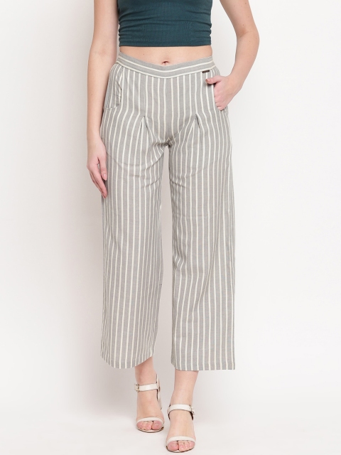 

Kvsfab Women Grey & White Vertical Striped Culottes Trousers