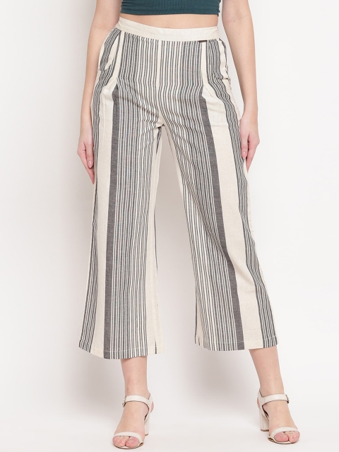 

Kvsfab Women Off White & Black Striped Culottes