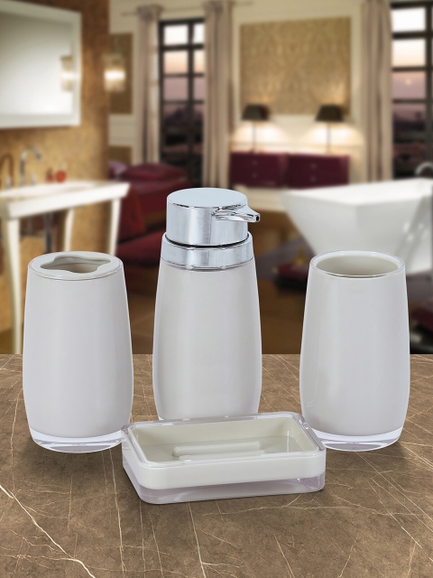 

OBSESSIONS Set Of 4 Cream-Coloured Solid Bathroom Set