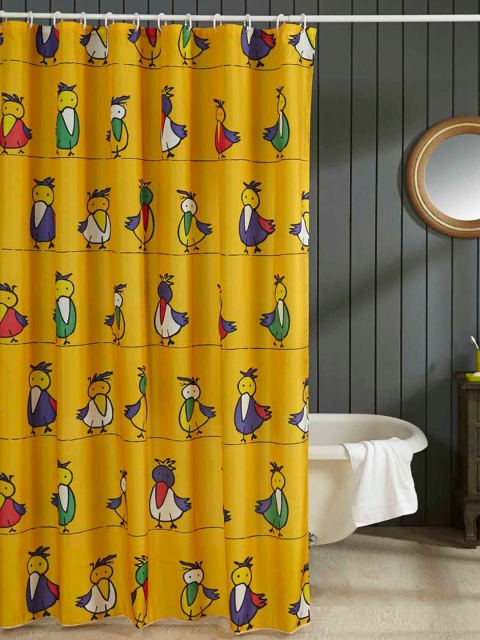 

OBSESSIONS Mustard-Yellow & White Printed Glam Shower Curtain