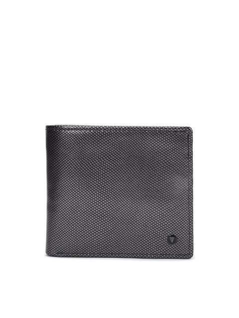 

Van Heusen Men Grey & Black Textured Leather Two Fold Wallet