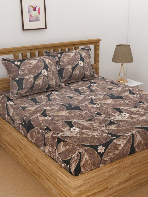 

Florida Green & Brown Floral 144 TC King Bedsheet with 2 Pillow Covers
