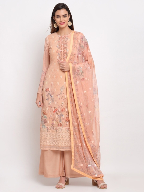 

Stylee LIFESTYLE Peach-Coloured & Red Embroidered Unstitched Dress Material