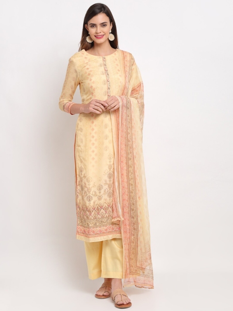 

Stylee LIFESTYLE Yellow & Pink Pure Silk Unstitched Dress Material