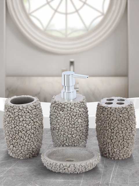 

OBSESSIONS Set Of 4 Grey & Silver-Toned Textured Alvina Bathroom Accessories