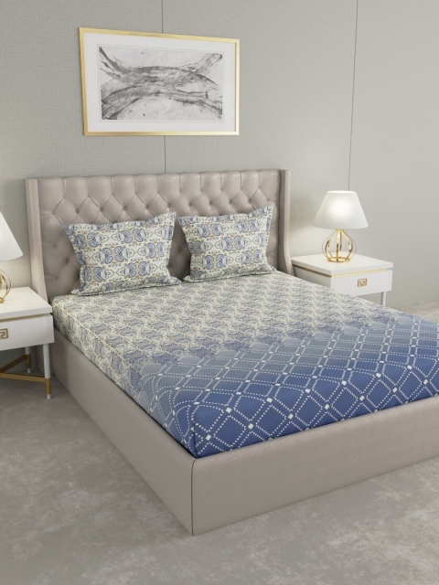 

Raymond Home Blue & Beige Ethnic Motifs 104 TC King Bedsheet with 2 Pillow Covers