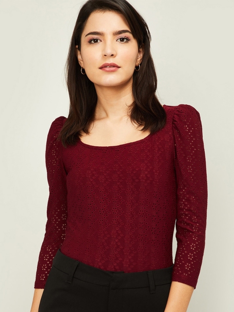 

CODE by Lifestyle Women Maroon Puff Sleeve Regular Top
