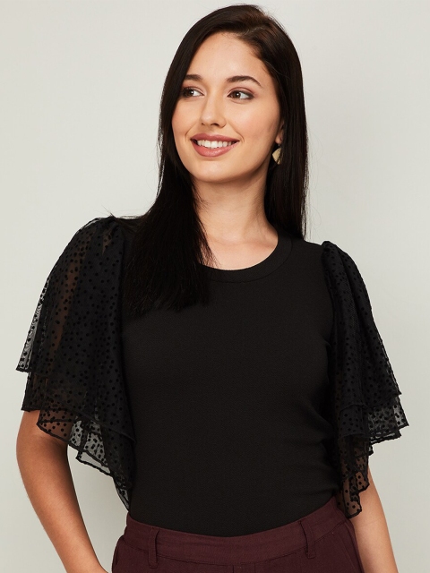 

CODE by Lifestyle Black Flutter Sleeve Regular Top