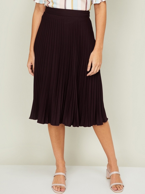 

CODE by Lifestyle Women Burgundy Solid Flared Midi Skirt