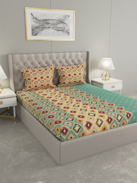 

Raymond Home Green & Beige Ethnic Motifs 140 TC King Bedsheet with 2 Pillow Covers