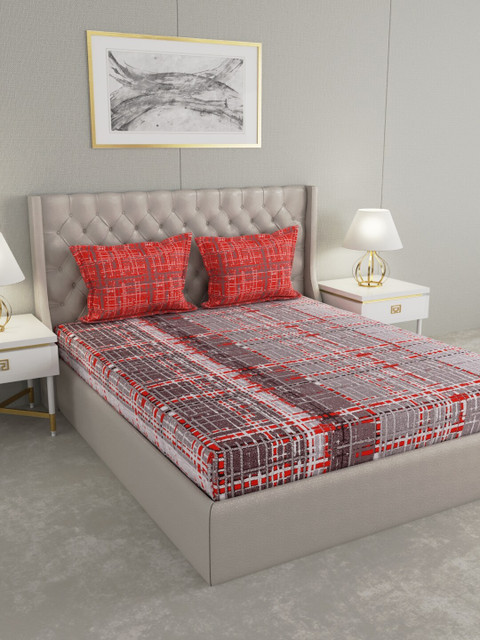 

Raymond Home Grey & Red 140 TC Cotton King Bedsheet with 2 Pillow Covers