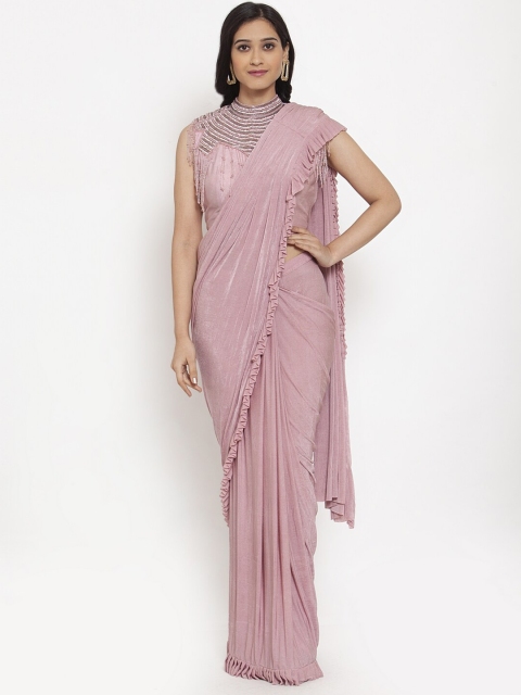 

KHALOM Pink Ready to Wear Saree With Embellished Blouse