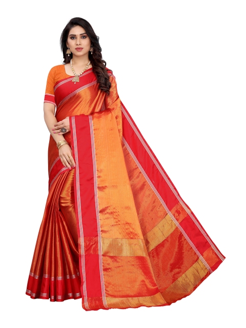 

GoSriKi Red & Orange Silk Blend Saree