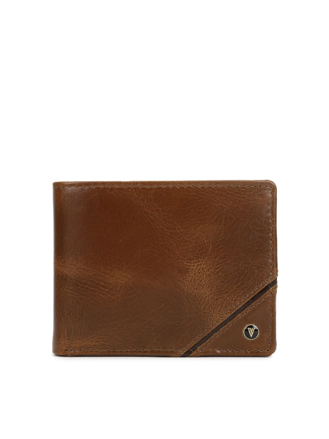 

Van Heusen Men Brown & Gold-Toned Solid Leather Two Fold Wallet
