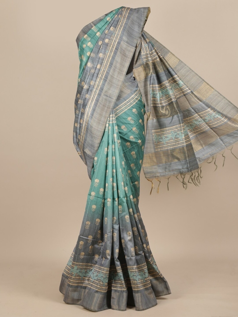 

Pothys Green & Grey Ethnic Motifs Printed Pure Silk Saree