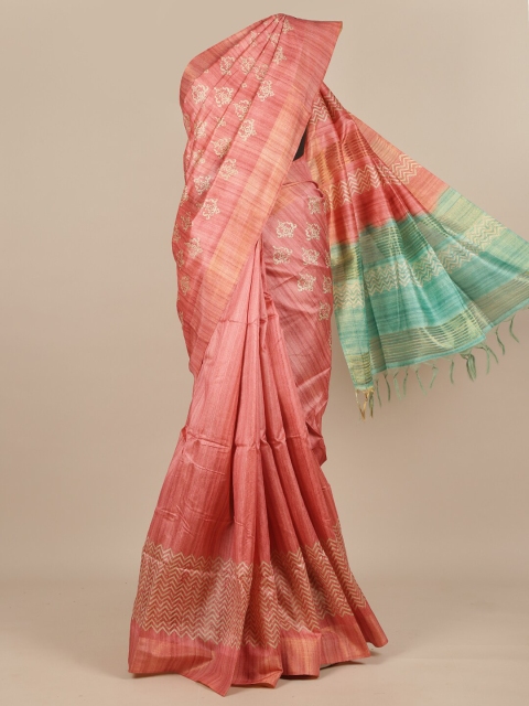 

Pothys Peach-Coloured & Cream-Coloured Ethnic Motifs Pure Silk Saree