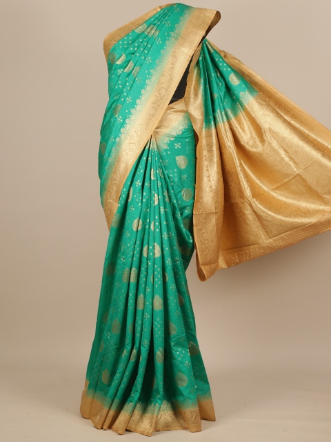 

Pothys Sea Green & Gold-Toned Pure Georgette Muga Saree