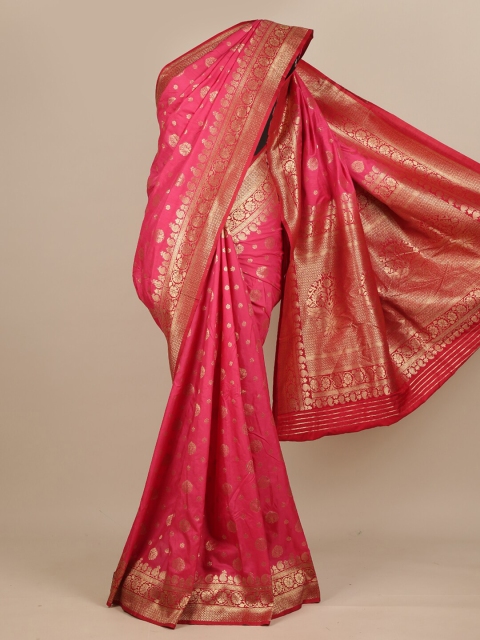 

Pothys Pink & Gold-Toned Ethnic Motifs Zari Pure Georgette Muga Saree