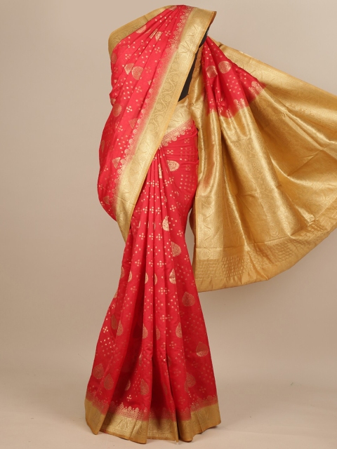 

Pothys Red & Gold-Coloured Ethnic Motifs Zari Woven Design Pure Silk Muga Saree