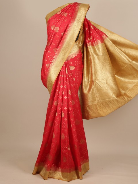

Pothys Red & Gold-Toned Ethnic Motifs Pure Georgette Muga Saree