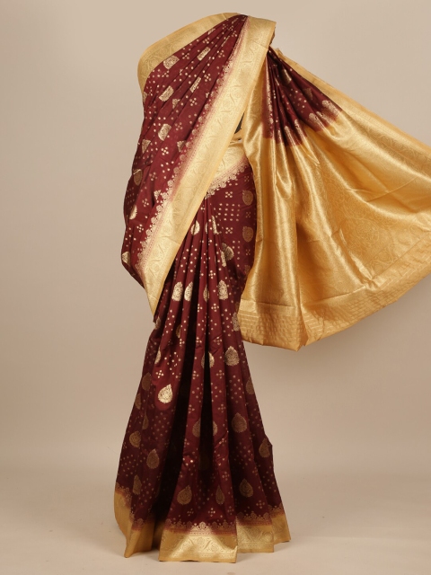 

Pothys Brown & Gold-Toned Ethnic Motifs Zari Pure Georgette Muga Saree