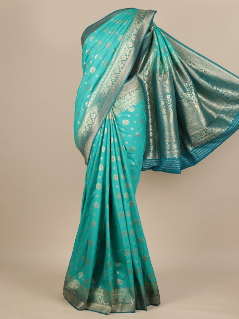 

Pothys Blue & Silver-Toned Ethnic Motifs Pure Georgette Muga Saree