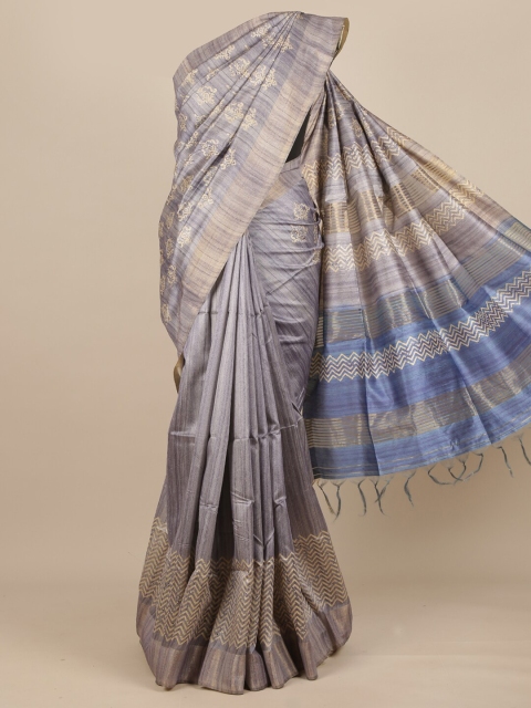

Pothys Grey & Blue Ethnic Motifs Printed Pure Silk Saree
