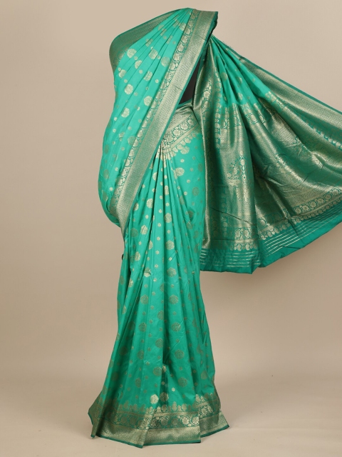 

Pothys Sea Green & Gold-Toned Ethnic Motifs Zari Pure Georgette Muga Saree
