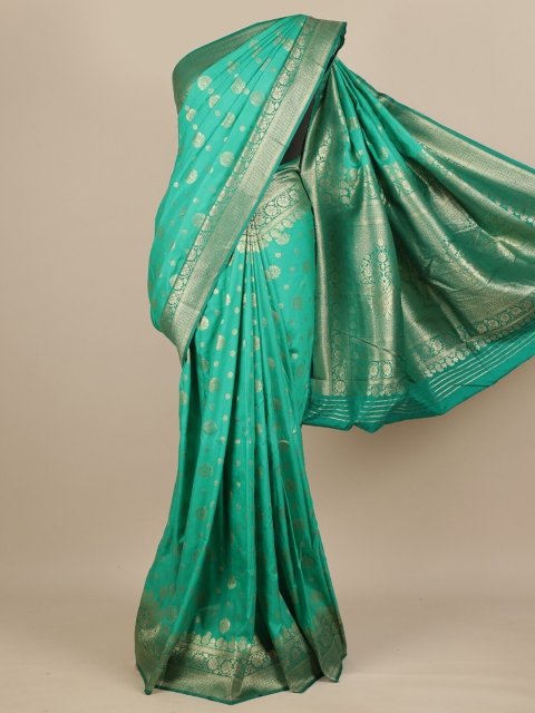 

Pothys Sea Green & Silver-Toned Ethnic Motifs Pure Georgette Muga Saree