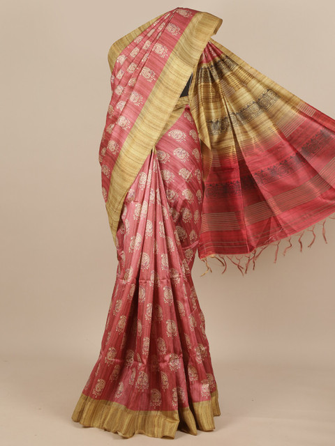 

Pothys Pink & White Ethnic Motifs Printed Pure Silk Saree